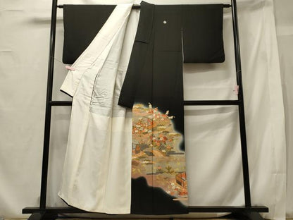平和屋着物■豪華黒留袖 作家物 駒刺繍 渡橋花松文 暈し染め 金彩 正絹 逸品 CABF5936oy