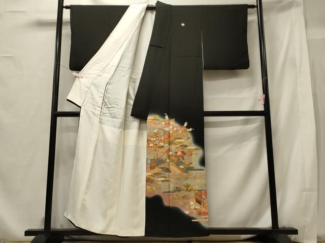 平和屋着物■豪華黒留袖 作家物 駒刺繍 渡橋花松文 暈し染め 金彩 正絹 逸品 CABF5936oy