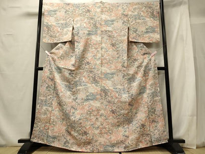 平和屋着物■上質な小紋 風景花松文 金彩 鬼しぼ縮緬 正絹 逸品 未使用 CABF5942oy