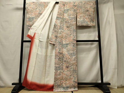 平和屋着物■上質な小紋 風景花松文 金彩 鬼しぼ縮緬 正絹 逸品 未使用 CABF5942oy