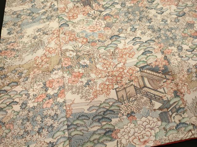 平和屋着物□上質な小紋 風景花松文 金彩 鬼しぼ縮緬 正絹 逸品