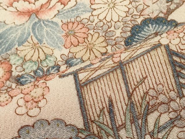 平和屋着物■上質な小紋 風景花松文 金彩 鬼しぼ縮緬 正絹 逸品 未使用 CABF5942oy