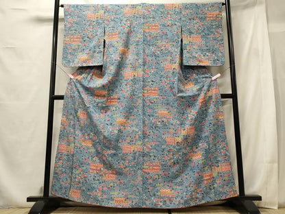 平和屋着物■上質な小紋　屏風草花文　正絹　逸品　CABF5945oy