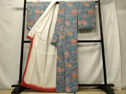 平和屋着物■上質な小紋　屏風草花文　正絹　逸品　CABF5945oy