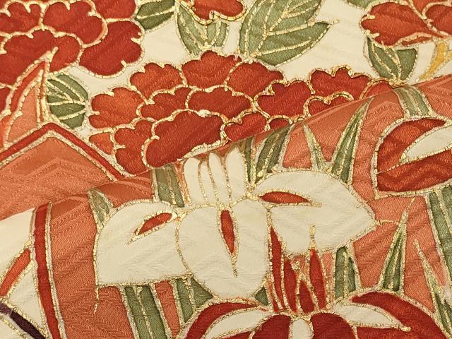 平和屋着物■豪華振袖 駒刺繍 青海波糸車花文 金彩 正絹 逸品 CABF5955oy