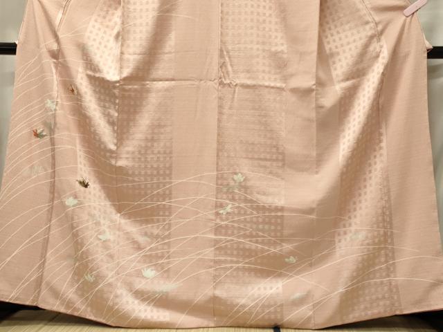 平和屋着物■訪問着 刺繍 草葉舞蝶文 銀彩 正絹 逸品 CABF5958oy
