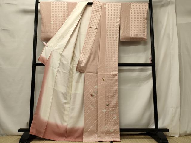 平和屋着物■訪問着 刺繍 草葉舞蝶文 銀彩 正絹 逸品 CABF5958oy