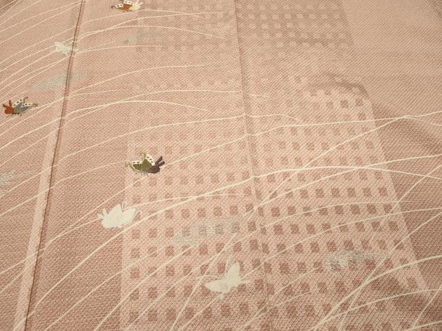 平和屋着物■訪問着 刺繍 草葉舞蝶文 銀彩 正絹 逸品 CABF5958oy
