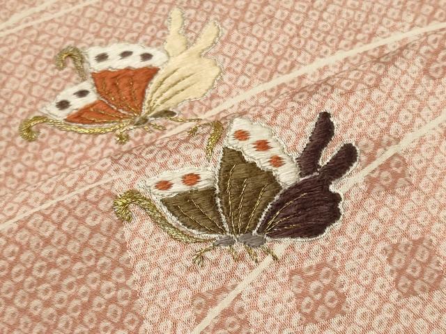 平和屋着物■訪問着 刺繍 草葉舞蝶文 銀彩 正絹 逸品 CABF5958oy