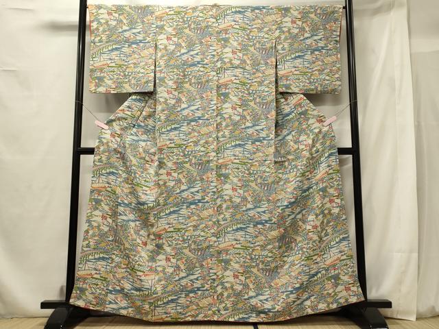 平和屋着物■上質な小紋 型染め 渡橋風景文 正絹 逸品 CABF5959oy