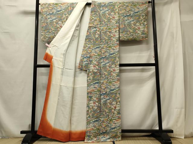 平和屋着物■上質な小紋 型染め 渡橋風景文 正絹 逸品 CABF5959oy