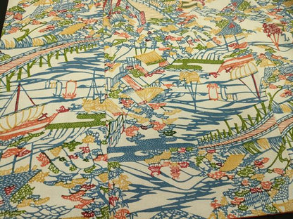 平和屋着物■上質な小紋 型染め 渡橋風景文 正絹 逸品 CABF5959oy