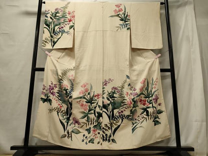 平和屋着物■訪問着　手描き　草花文　金彩　正絹　逸品　CABF5962oy