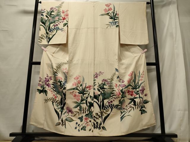 平和屋着物■訪問着　手描き　草花文　金彩　正絹　逸品　CABF5962oy