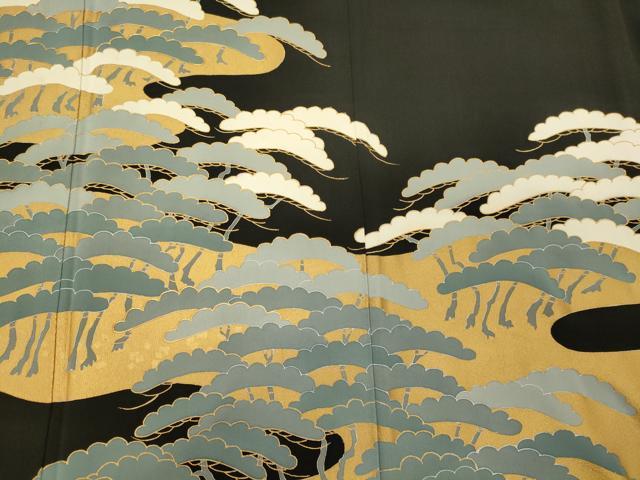 平和屋着物■豪華黒留袖　駒刺繍　松文　金彩　正絹　逸品　CABF5963oy