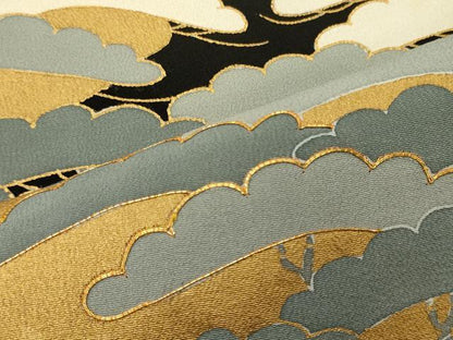 平和屋着物■豪華黒留袖　駒刺繍　松文　金彩　正絹　逸品　CABF5963oy