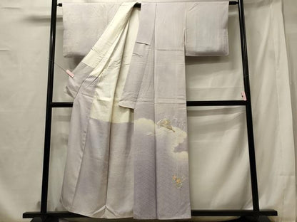 平和屋着物■訪問着　刺繍　組紐桧扇花文　暈し染め　正絹　逸品　CABF5965oy