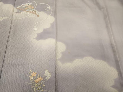 平和屋着物■訪問着　刺繍　組紐桧扇花文　暈し染め　正絹　逸品　CABF5965oy