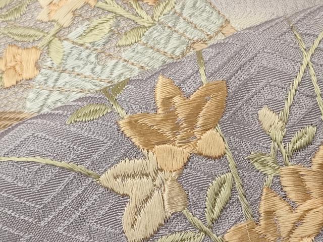 平和屋着物■訪問着　刺繍　組紐桧扇花文　暈し染め　正絹　逸品　CABF5965oy