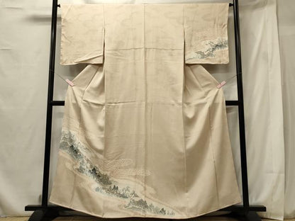 平和屋着物■訪問着 手描き 絞り 人物渡橋風景文 暈し染め 正絹 逸品 未使用 CABF5966oy