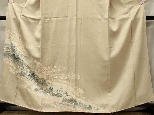 平和屋着物■訪問着 手描き 絞り 人物渡橋風景文 暈し染め 正絹 逸品 未使用 CABF5966oy