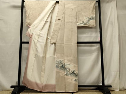 平和屋着物■訪問着 手描き 絞り 人物渡橋風景文 暈し染め 正絹 逸品 未使用 CABF5966oy
