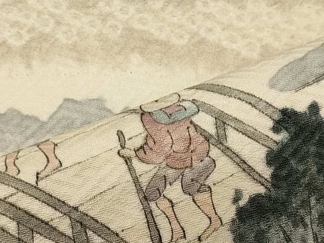 平和屋着物■訪問着 手描き 絞り 人物渡橋風景文 暈し染め 正絹 逸品 未使用 CABF5966oy