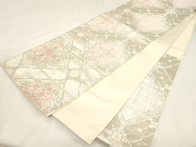 平和屋着物◎六通柄袋帯　唐織　吉祥花文　銀糸　正絹　逸品　CABF6001dy