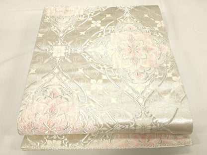平和屋着物◎六通柄袋帯　唐織　吉祥花文　銀糸　正絹　逸品　CABF6001dy