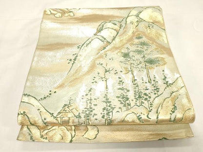 平和屋着物◎六通柄袋帯　風景文　金銀糸　三越扱い　正絹　逸品　CABF6002dy