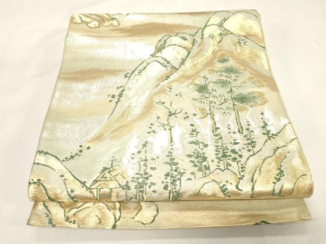 平和屋着物◎六通柄袋帯　風景文　金銀糸　三越扱い　正絹　逸品　CABF6002dy