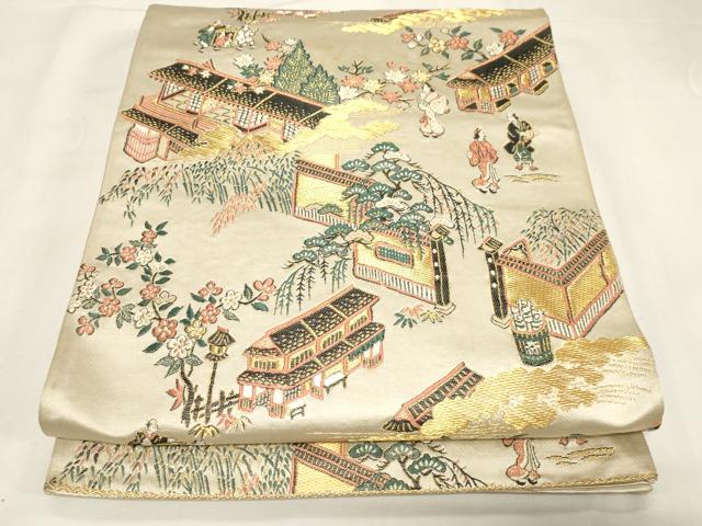 平和屋着物◎六通柄袋帯　人物文　金糸　正絹　逸品　CABF6010dy