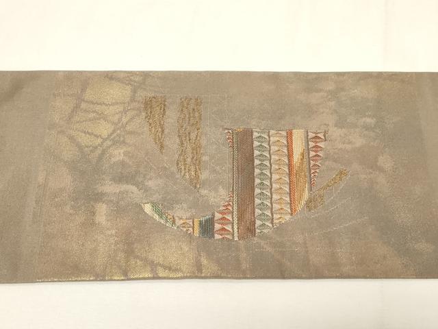 平和屋着物◎九寸名古屋帯　陶器箔蝶紋　金糸　正絹　逸品　CABF6011dy