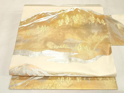 平和屋着物◎九寸名古屋帯　遠山文　金銀糸　正絹　逸品　未使用　CABF6013dy