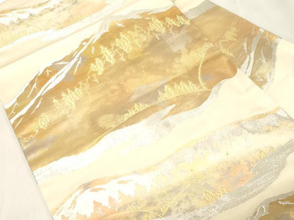 平和屋着物◎九寸名古屋帯　遠山文　金銀糸　正絹　逸品　未使用　CABF6013dy
