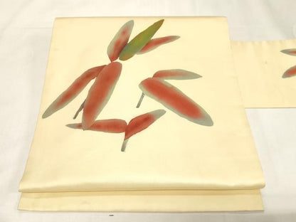 平和屋着物◎九寸名古屋帯　手描き　草木文　正絹　逸品　CABF6019dy