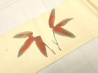 平和屋着物◎九寸名古屋帯　手描き　草木文　正絹　逸品　CABF6019dy