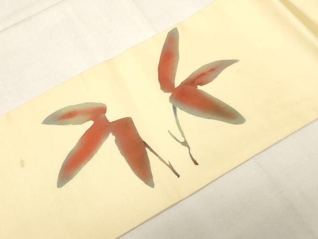 平和屋着物◎九寸名古屋帯　手描き　草木文　正絹　逸品　CABF6019dy