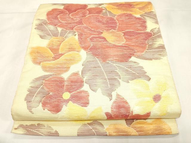平和屋着物◎八寸名古屋帯　紬地　草花文　正絹　逸品　CABF6026dy
