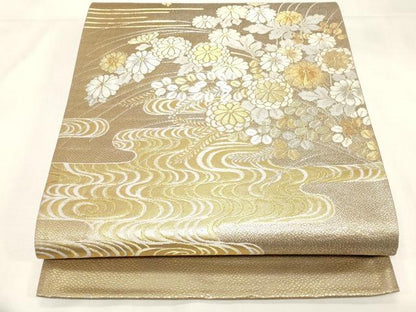 平和屋着物◎六通柄袋帯　流水草花文　金銀糸　正絹　逸品　CABF6027dy