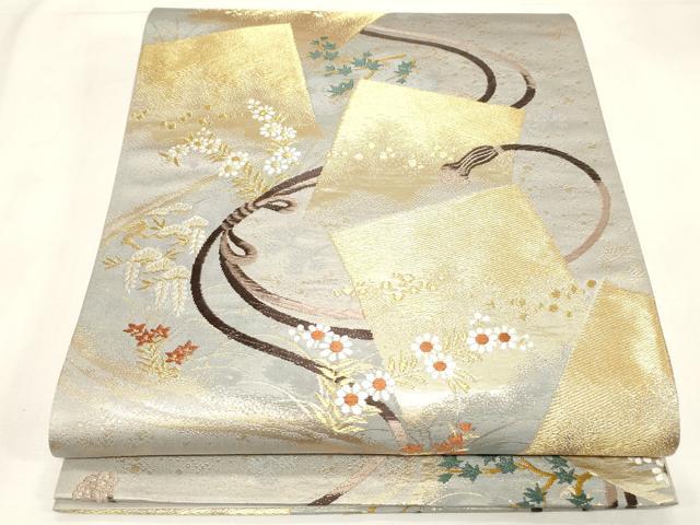 平和屋着物◎六通柄袋帯　色紙重ね草花文　金糸　正絹　逸品　CABF6029dy