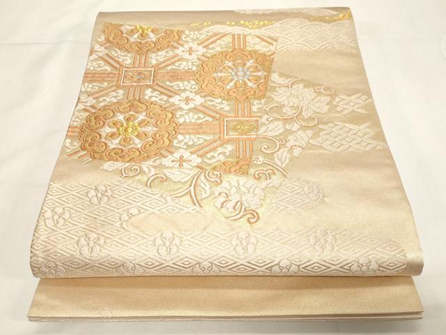 平和屋着物◎太鼓柄袋帯　唐織　色紙重ね花文　金糸　正絹　逸品　CABF6035dy