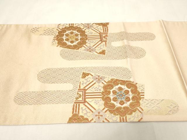平和屋着物◎太鼓柄袋帯　唐織　色紙重ね花文　金糸　正絹　逸品　CABF6035dy