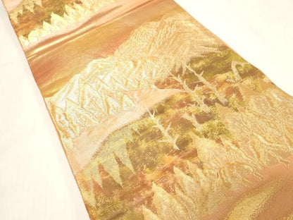 平和屋着物◎六通柄袋帯　遠山文　金糸　正絹　逸品　CABF6038dy