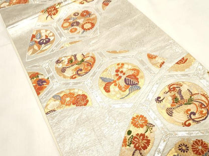 平和屋着物◎六通柄袋帯　地紙鳳凰花丸文　金銀糸　正絹　逸品　CABF6039dy