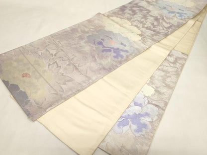平和屋着物◎西陣　六通柄袋帯　草花文　銀糸　正絹　逸品　CABF6042dy