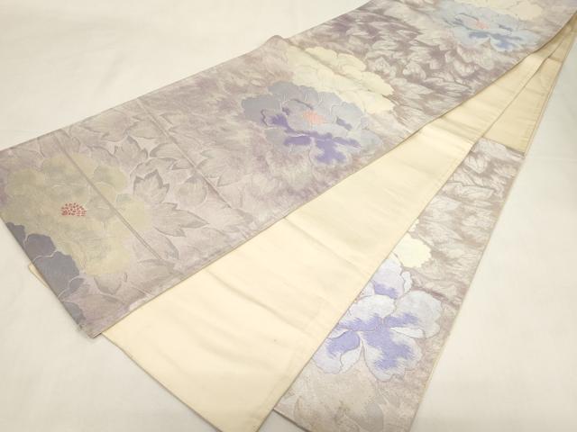 平和屋着物◎西陣　六通柄袋帯　草花文　銀糸　正絹　逸品　CABF6042dy