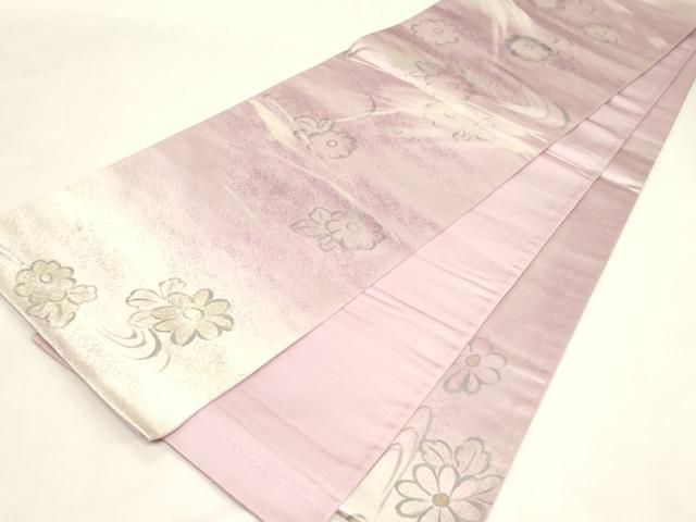 平和屋着物◎六通柄袋帯　手描き　流水草花文　金銀彩　正絹　逸品　CABF6044dy