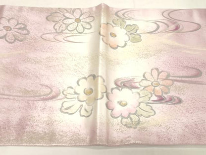平和屋着物◎六通柄袋帯　手描き　流水草花文　金銀彩　正絹　逸品　CABF6044dy