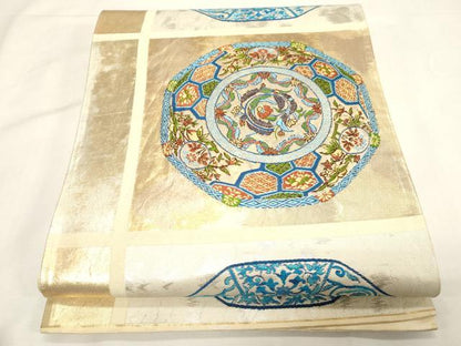 平和屋着物◎六通柄袋帯　草花丸文　金銀糸　正絹　逸品　CABF6045dy